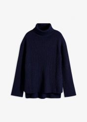 Sweter z golfem, z czystej bawełny. Brązowe swetry damskie bonprix, bez wzorów, z bawełny, bez kołnierzyka, bez ramiączek, bez kaptura. Za 99.99 zł.