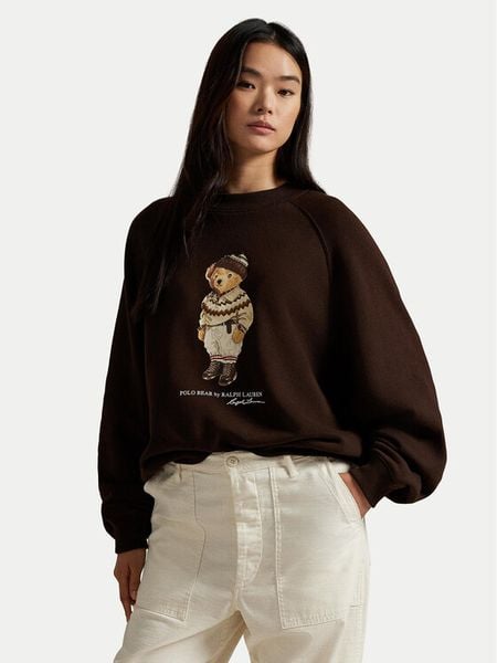 Polo Ralph Lauren Bluza 211A87105001 Brązowy Relaxed Fit. Brązowe bluzy damskie Polo Ralph Lauren, xl, bez wzorów, z bawełny, bez kaptura. Za 1,199.00 zł.