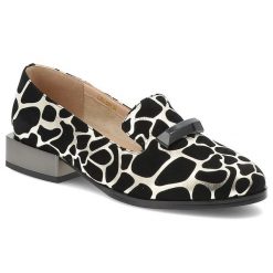 Mokasyny damskie S. Barski, na płaskim obcasie z ozdobą we wzorki wsuwane, czarne, LZ51-505. Czarne półbuty damskie S.BARSKI, z aplikacjami, biznesowe, bez obcasa, na obcasie, bez zapięcia. Za 271.99 zł.