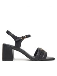 MEXX Sandały R24SS944932a Czarny. Czarne sandały damskie Mexx, bez wzorów, z materiału, bez obcasa, na słupku, bez zapięcia. Za 169.99 zł.