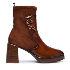 Botki Hispanitas. Brązowe botki damskie Hispanitas, bez obcasa, na słupku, bez zapięcia. Za 749.99 zł.
