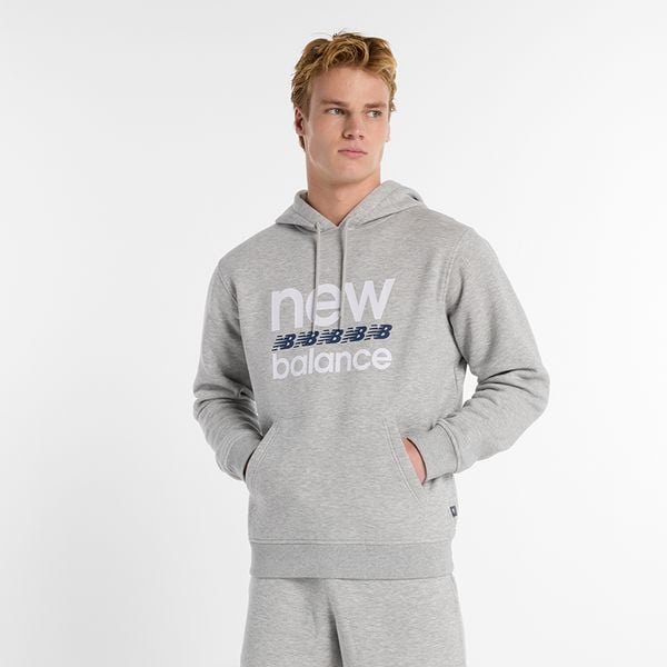 Bluza męska New Balance MT51941AG – szara. Szare bluzy męskie New Balance, m, z aplikacjami, z bawełny, z kapturem. Za 249.99 zł.