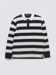 Koszulka męska polo z długim rękawem w pasy granatowo-białe Miker 100. Białe koszulki polo męskie Big Star, l, bez wzorów, z bawełny, bez kołnierzyka, bez ramiączek. Za 159.99 zł.