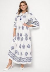 Biała Sukienka z Wiskozą w Stylu Boho z Wiązaniem i Haftem Alinaria. Białe sukienki damskie Born2be, na co dzień, na lato, m, bez wzorów, z wiskozy, boho, bez kołnierzyka, bez ramiączek, maxi, kopertowe. Za 179.99 zł.