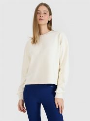 4F Bluza dresowa oversize nierozpinana bez kaptura damska - biała XS. Białe bluzy damskie 4f, xs, bez wzorów, z bawełny, bez kaptura. W wyprzedaży za 99.99 zł.