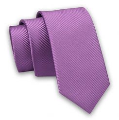 Liliowy Elegancki Śledź Męski Krawat -Angelo di Monti- 5 cm, Jednokolorowy, w Delikatne Prążki. Krawaty i muchy Angelo di Monti, bez wzorów, z tkaniny, eleganckie. Za 45.00 zł.