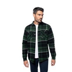 Bluza z podszewką w kratę Kariban Sherpa. Zielone koszule męskie KARIBAN, m, bez wzorów, z bawełny, bez kołnierzyka, bez ramiączek. Za 266.00 zł.