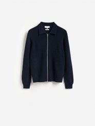 Rozpinany sweter z wełną - granatowy. Niebieskie kardigany męskie Reserved, l, bez wzorów, z dzianiny. Za 249.99 zł.