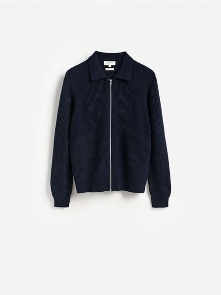 Rozpinany sweter z wełną - granatowy. Niebieskie kardigany męskie Reserved, l, bez wzorów, z dzianiny. Za 249.99 zł.