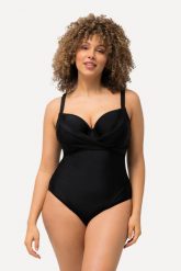Damski Kostium kąpielowy drapowanie miękkie miseczki fiszbiny. Czarne kostiumy jednoczęściowe damskie Ulla Popken, plus size, bez wzorów, z elastanu, plus size, do pływania. Za 223.99 zł.