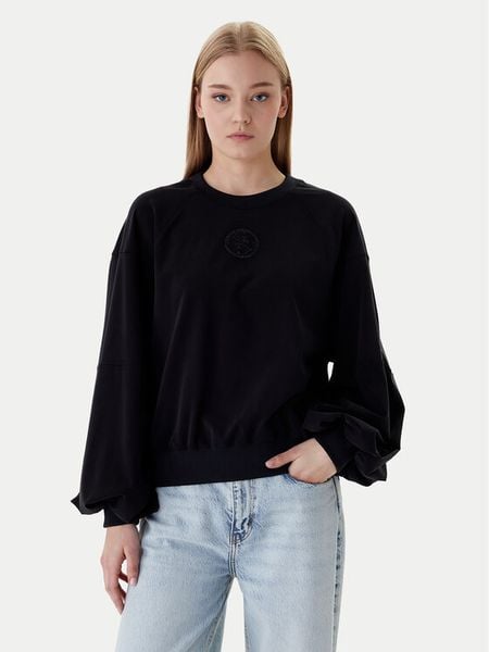 Guess Bluza W6RQ13 KD332 Czarny Regular Fit. Czarne bluzy damskie Guess, xl, z aplikacjami, bez kaptura. Za 394.99 zł.