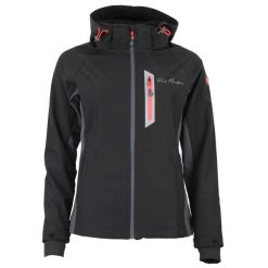 Kurtka zapinana na zamek z siateczki damska Peak Mountain Softshell. Czarne kurtki damskie Peak Mountain, m, bez wzorów, z softshellu, bez kaptura. Za 248.50 zł.