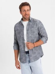 Klasyczna flanelowa męska koszula bawełniana w kwiaty - szara V3 - Rozmiar: XXL. Szare koszule męskie Ombre Clothing, m, bez wzorów, z bawełny, klasyczne, bez kołnierzyka, bez ramiączek. W wyprzedaży za 59.99 zł.