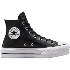 Buty na platformie Converse Chuck Taylor All Star Lift Leather High Top. Czarne obuwie sportowe damskie Converse, bez wzorów, ze skóry. Za 407.99 zł.