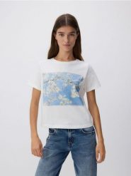 Bawełniany t-shirt - jasnożółty. Żółte t-shirty damskie Reserved, l, bez wzorów, z bawełny, bez kołnierzyka. W wyprzedaży za 29.99 zł.