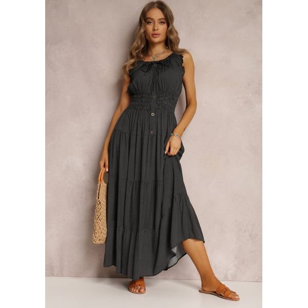 Czarna Sukienka Kilroy. Czarne sukienki damskie Renee, na lato, l, bez wzorów, boho, bez kołnierzyka, bez ramiączek, maxi, rozkloszowane. Za 89.99 zł.