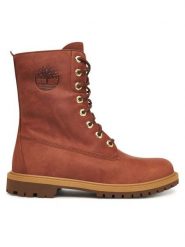Timberland Trzewiki Premium 8-Inch Waterproof TB0A43MXEM41 Brązowy. Brązowe botki damskie Timberland, ze skóry, bez obcasa, na płaskiej podeszwie, bez zapięcia. Za 759.99 zł.