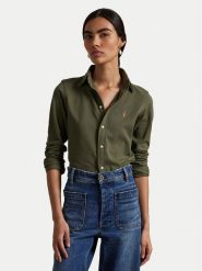 Polo Ralph Lauren Koszula 211924258014 Khaki Slim Fit. Brązowe bluzki damskie Polo Ralph Lauren, m, bez wzorów, z bawełny, bez kołnierzyka, bez ramiączek. Za 619.99 zł.