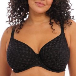 Damski biustonosz plunge na fiszbinach Elomi Bazaruto. Czarne biustonosze ELOMI, bez wzorów. Za 301.50 zł.