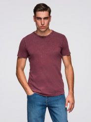 T-shirt męski z efektem sprania – burgundowy V3. Czerwone t-shirty męskie Ombre Clothing, na lato, m, bez wzorów, z bawełny, klasyczne, bez kołnierzyka. Za 149.99 zł.