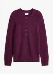 Sweter z mieszanki bawełny. Fioletowe swetry damskie bonprix, bez wzorów, z bawełny, bez kołnierzyka, bez ramiączek, bez kaptura. Za 109.99 zł.