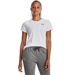 Koszulka fitness damska Under Armour Sportstyle LC. Białe obuwie sportowe damskie Under Armour, bez wzorów, na fitness i siłownię. Za 129.99 zł.