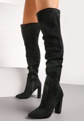 Czarne Dopasowane Kozaki za Kolano na Słupku Bellami. Czarne kozaki damskie Renee, za kolano, bez obcasa, na obcasie. Za 149.99 zł.