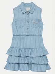Guess Sukienka jeansowa K5RK19 D3X30 Niebieski Regular Fit. Niebieskie sukienki dla dziewczynek Guess, z aplikacjami, z jeansu, bez ramiączek. Za 159.99 zł.