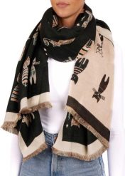 X2 Szalik Cashmirillo 70 x 200 cm - wzór w koty - Czarny. Brązowe szaliki i chusty damskie X2, na jesień, bez wzorów, z kaszmiru. Za 119.00 zł.