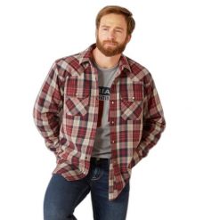 Koszulka retro z długim rękawem Ariat Harlen Snp. Czerwone koszule męskie Ariat, bez wzorów, retro, bez kołnierzyka, bez ramiączek. Za 390.50 zł.