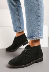 Czarne Sznurowane Botki z Imitacji Zamszu o Niskiej Cholewce Toriona. Czarne botki damskie Born2be, z jeansu, eleganckie, przed kostkę, bez obcasa, na obcasie, bez zapięcia. Za 119.99 zł.
