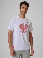 4F Koszulka kibica męska - biała XL. Białe koszulki sportowe męskie 4f, m, bez wzorów, z dzianiny, sportowe, bez kołnierzyka. Za 79.99 zł.