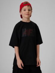 4F T-shirt loose z nadrukiem chłopięcy - czarny 134/140 (8-10 lat). Czarne t-shirty dla chłopców 4f, bez wzorów, z bawełny, bez ramiączek. Za 49.99 zł.