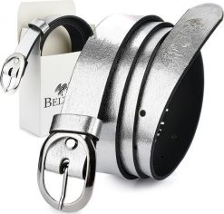 Beltimore Beltimore skórzany damski pasek do spodni 3 cm srebrny U48. Szare paski damskie Beltimore, bez wzorów. Za 47.99 zł.