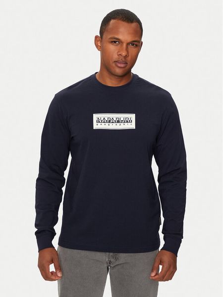 Napapijri Longsleeve S-Box Logo NP0A4I3M Granatowy Regular Fit. Niebieskie bluzki z długim rękawem męskie Napapijri, l, bez wzorów, z bawełny, bez kołnierzyka. Za 139.99 zł.