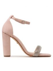 DeeZee Sandały KK5894-69 Różowy. Czerwone sandały damskie DeeZee, bez wzorów, z materiału, bez obcasa, na słupku, bez zapięcia. Za 119.99 zł.