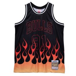 Koszulka Nba Chicago Bulls Dennis Rodman. Czarne koszulki sportowe męskie Mitchell & Ness, bez wzorów, bez kołnierzyka, bez ramiączek, do koszykówki. Za 612.50 zł.