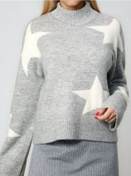 Sweter ze wzorem w gwiazdy - szary. Szare swetry damskie Sinsay, l, bez wzorów, bez kołnierzyka, bez ramiączek, bez kaptura. Za 59.99 zł.
