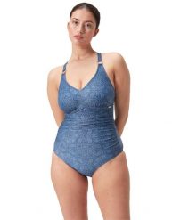 Kostium kąpielowy jednoczęściowy z dekoltem V dla kobiet Speedo Eco Print. Niebieskie kostiumy jednoczęściowe damskie Speedo, bez wzorów, z materiału, klasyczne, moda ciążowa, do pływania. Za 363.70 zł.