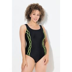Damskie Strój kąpielowy lamówka bez miękkich miseczek okrągły dekolt. Czarne kostiumy jednoczęściowe damskie Ulla Popken, plus size, bez wzorów, z elastanu, sportowe, plus size. Za 139.99 zł.