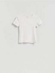 T-shirt slim fit z modalem - biały. Białe t-shirty damskie Reserved, l, bez wzorów, z bawełny, bez kołnierzyka. Za 45.99 zł.