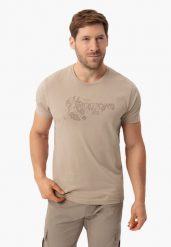 Bawełniany t-shirt T-TON. Brązowe t-shirty męskie Volcano, l, bez wzorów, z bawełny, klasyczne, bez kołnierzyka. Za 59.99 zł.