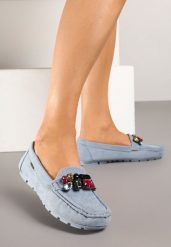 Jasnoniebieskie Mokasyny z Wkładką ze Skóry Naturalnej Veso. Niebieskie mokasyny damskie Renee, z jeansu, eleganckie. Za 79.99 zł.