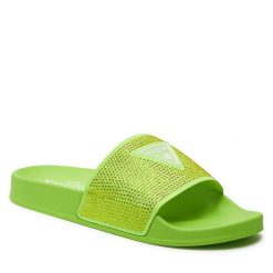 Klapki Guess. Zielone klapki damskie Guess, z aplikacjami, bez obcasa. Za 239.99 zł.