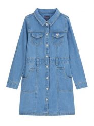 Guess Sukienka jeansowa J6RK32 D4EU0 Niebieski Regular Fit. Niebieskie sukienki dla dziewczynek Guess, z aplikacjami, z bawełny, bez ramiączek. Za 329.99 zł.