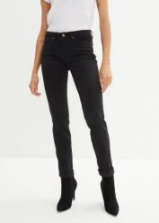 Dżinsy ze stretchem straight, mid waist. Czarne jeansy damskie bonprix. Za 82.99 zł.