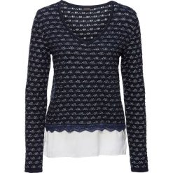 Sweter dzianinowy z wstawką z tkaniny bonprix ciemnoniebiesko-biel wełny. Swetry damskie marki bonprix. Za 79.99 zł.