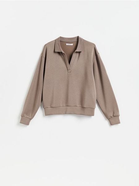 Bluza z dodatkiem modalu - brązowy. Brązowe bluzy damskie Reserved, l, bez wzorów, z dzianiny, bez kaptura. Za 109.99 zł.