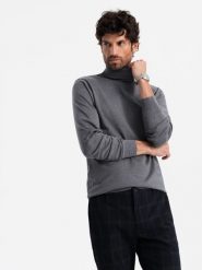 Jednokolorowy męski dzianinowy golf z wiskozą szary melanż V2 OM-SWTN-0101 XXL. Szare bluzy męskie Ombre, m, bez wzorów, z dzianiny, bez kaptura. Za 121.01 zł.