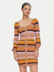 Guess Sukienka dzianinowa W4YK90 Z3GC0 Pomarańczowy Regular Fit. Brązowe sukienki damskie Guess, xxl, z aplikacjami, z dzianiny, bez kołnierzyka, bez ramiączek. Za 339.99 zł.